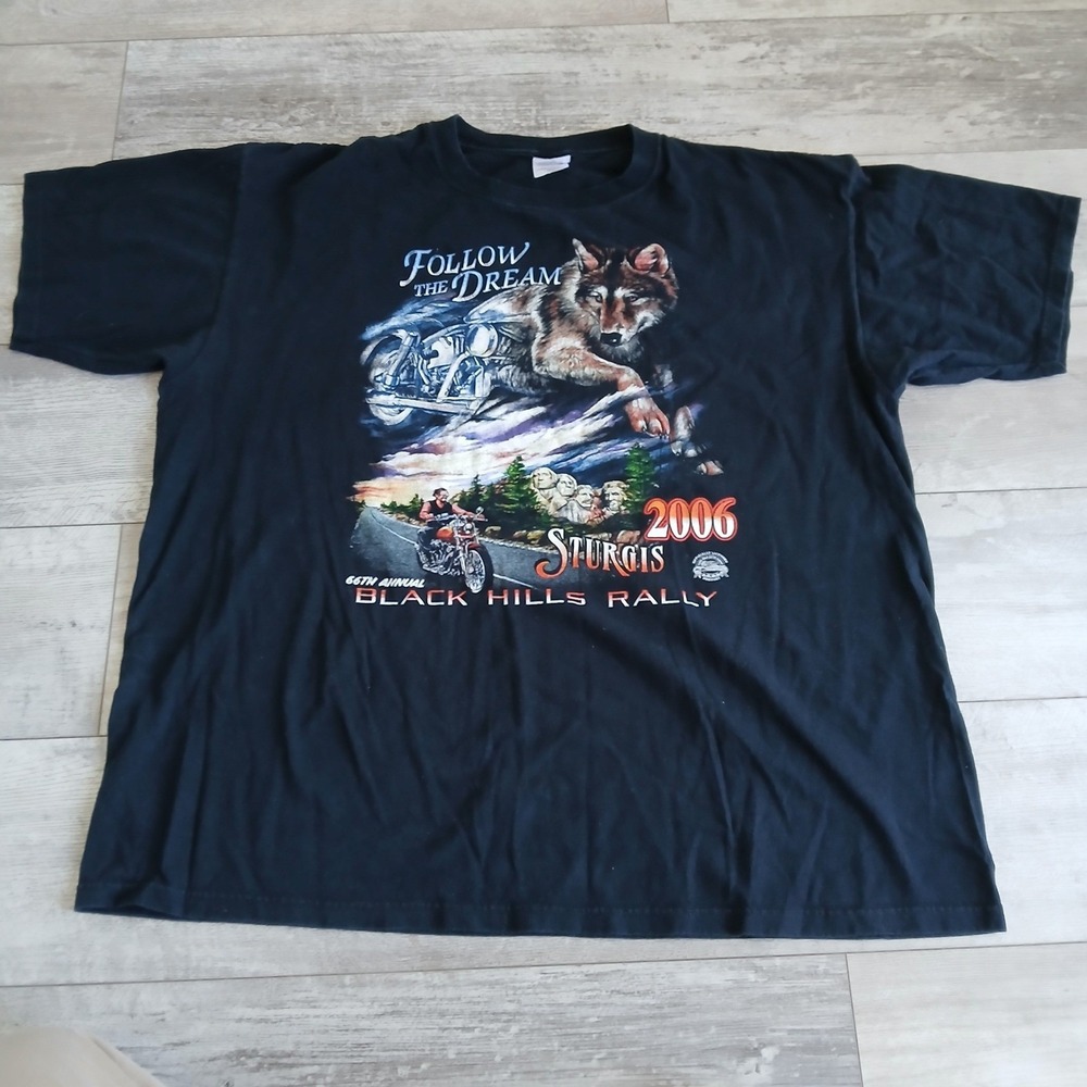 Vintage Sturgis Black Hills Rally 2006 Motorcycle Wolf Graphic T Shirt Sz 2XL